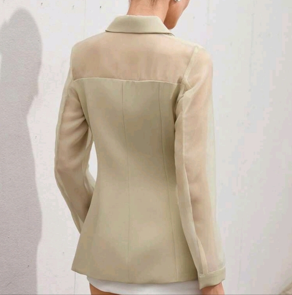 High-End Design Sheer Organza Patchwork Lightweight Double-Breasted Suit Jacket - Picture 4 of 4